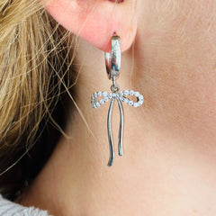 Silver Paved Bow Earrings