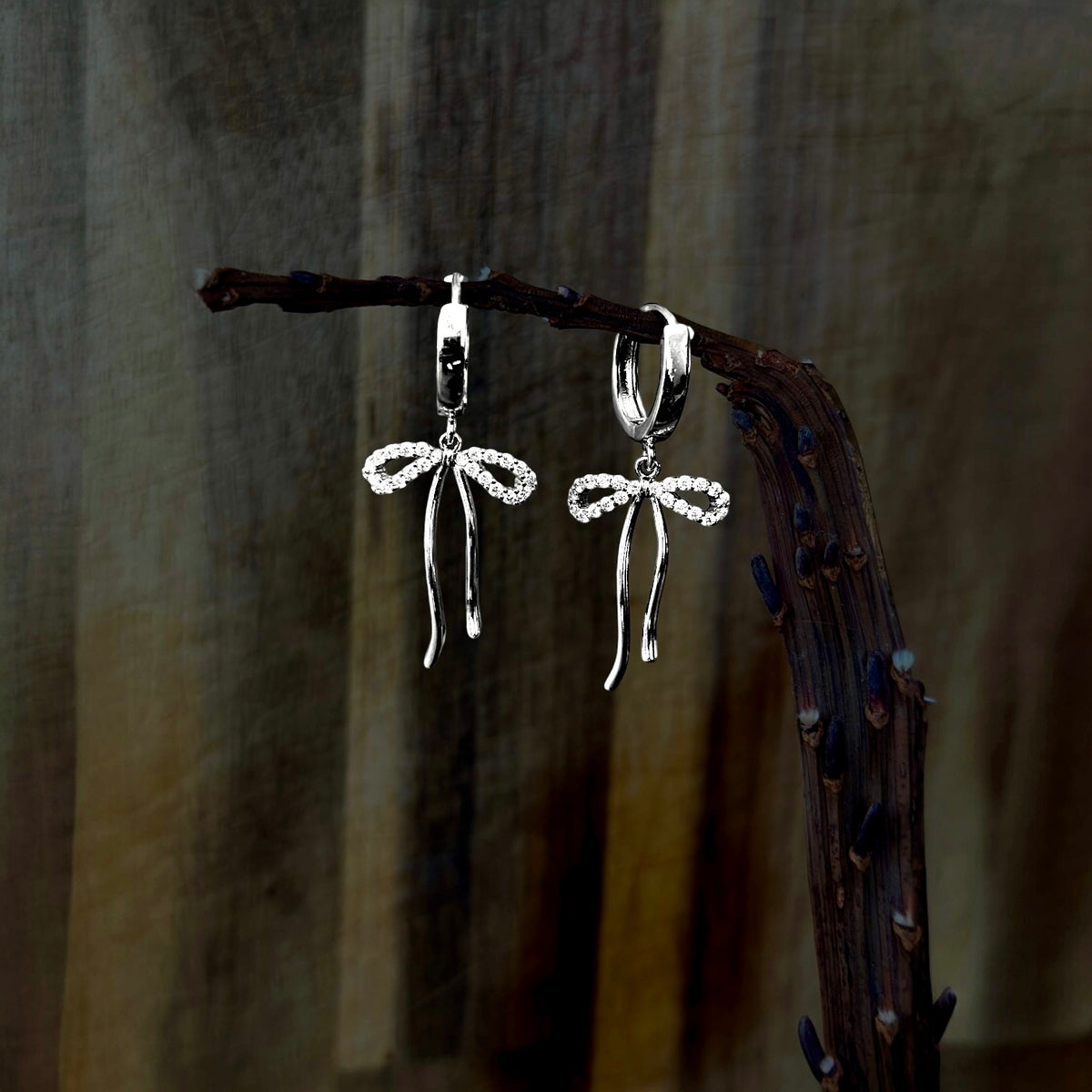 Silver Paved Bow Earrings